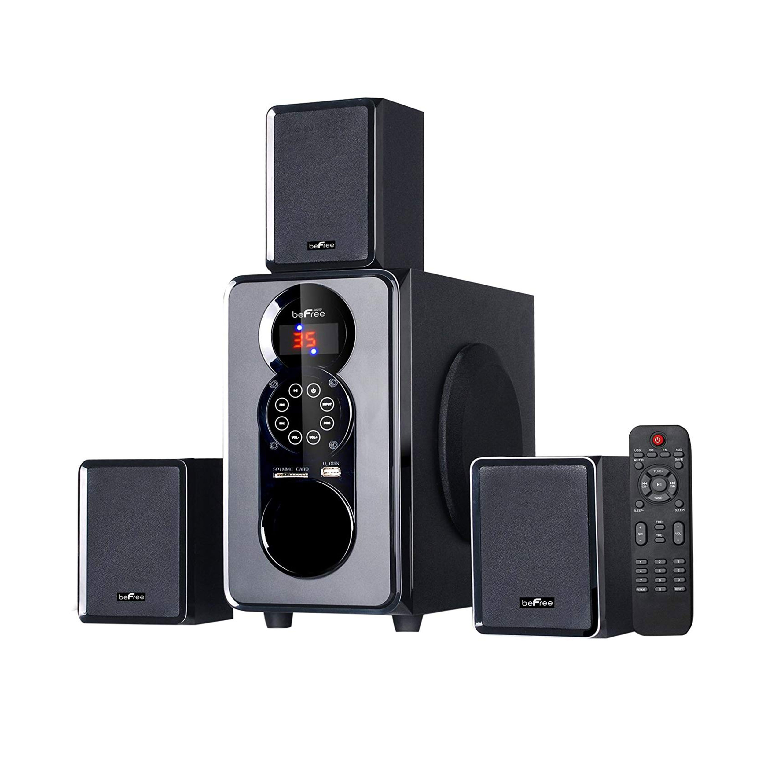 beFree Sound Altavoces de torre negros con Bluetooth de 2.1 canales con  entrada óptica